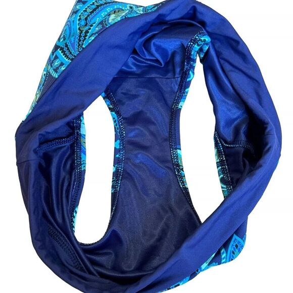 Lands End Navy Blue Paisley Blouson Tankini Top & Bottoms Swimsuit 6D - Picture 5 of 6